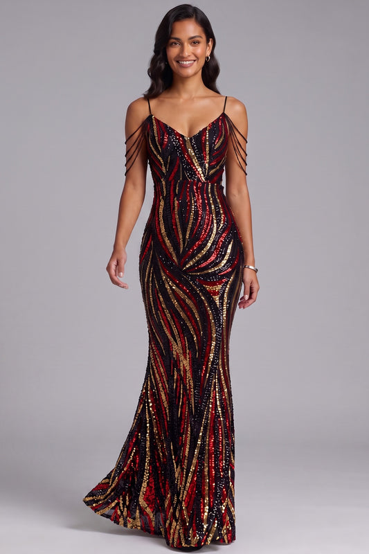 Sequin Cold Shoulder Floor-Length Gown Premium Fabric - product view 3