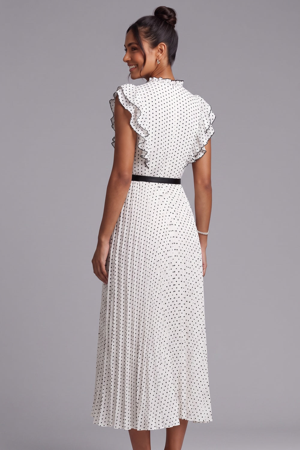 Polka Dot Ruffle Sleeve Midi Dress Premium Fabric - product view 2