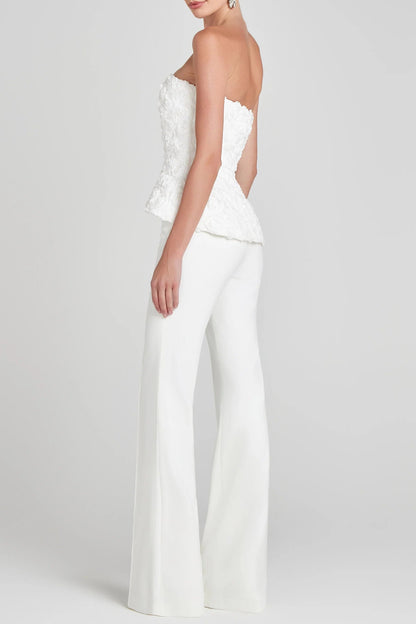 georgia 3d flower top pants set in white