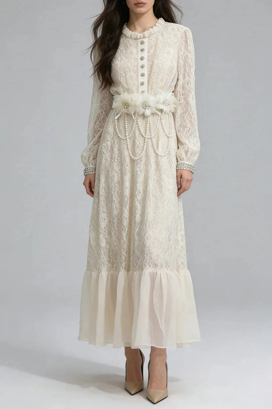 deborah 3D floral tulle lace maxi dress in white