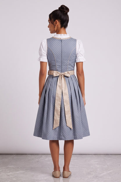 dusty blue woven jacquard fit-and-flare dirndl dress set dusty blue, champagne beige, white woven jacquard dirndl dress set - product view 5