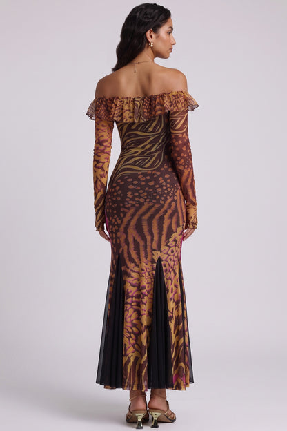 Brown Mesh Mermaid Dress brown, orange, black mesh dress - product view 3