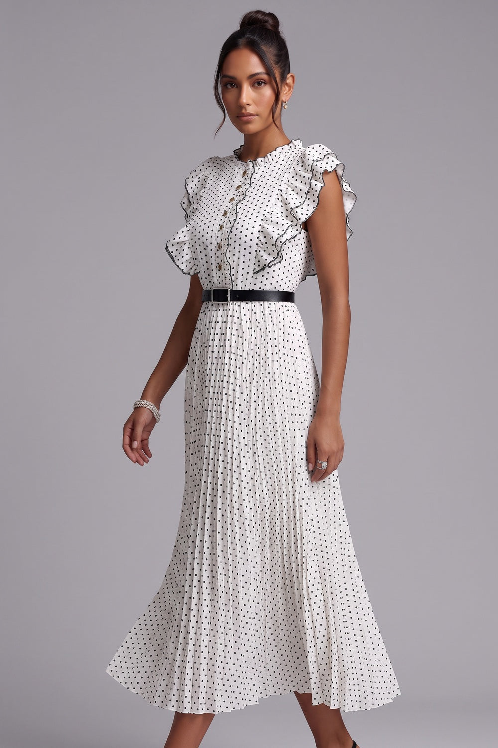 Polka Dot Ruffle Sleeve Midi Dress Premium Fabric - product view 3