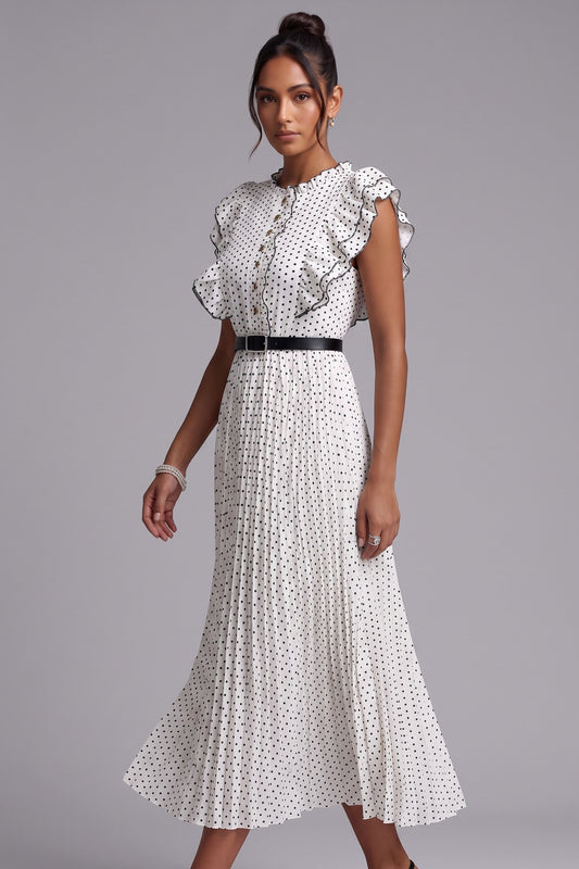 Polka Dot Ruffle Sleeve Midi Dress Premium Fabric - product view 3