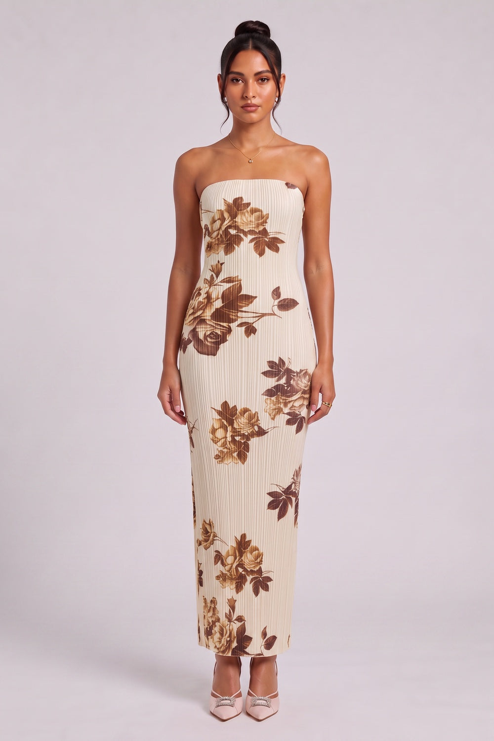cream plissé knit column dress cream plissé knit dress - product view 2