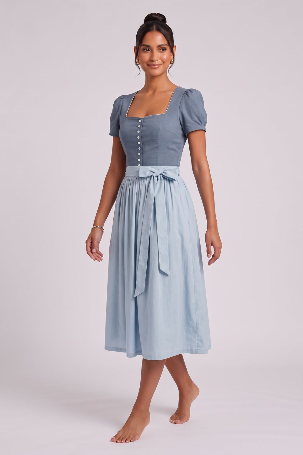 slate blue cotton-linen blend A-line dirndl dress slate blue, light blue cotton-linen blend dirndl dress - product view 4
