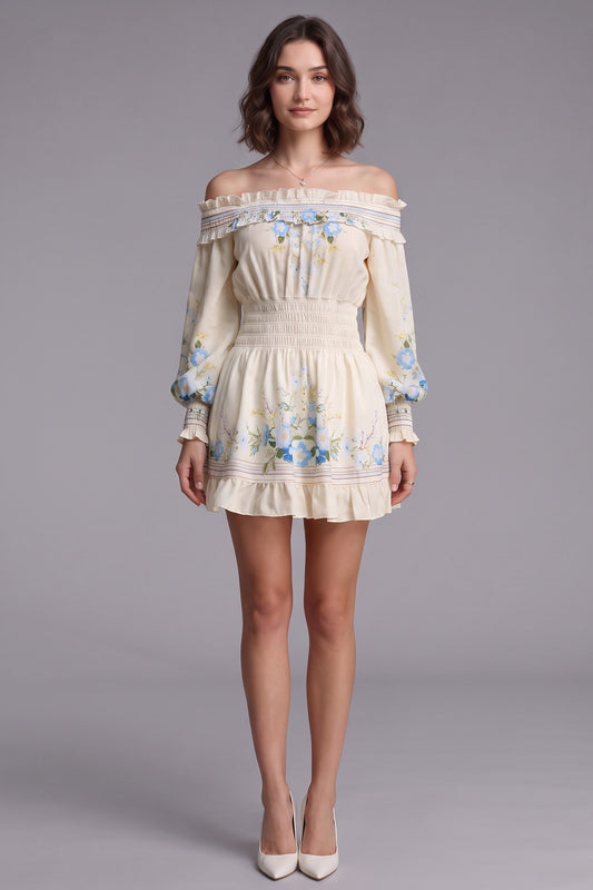 cream lightweight woven crepe or georgette fit-and-flare dress cream, ivory lightweight woven crepe or georgette dress - product view 4