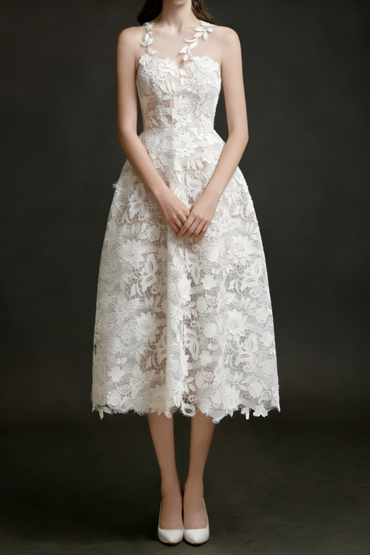 erica floral lace midi dress in white