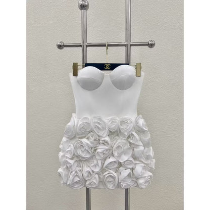 lily Flower Mini Dress In White