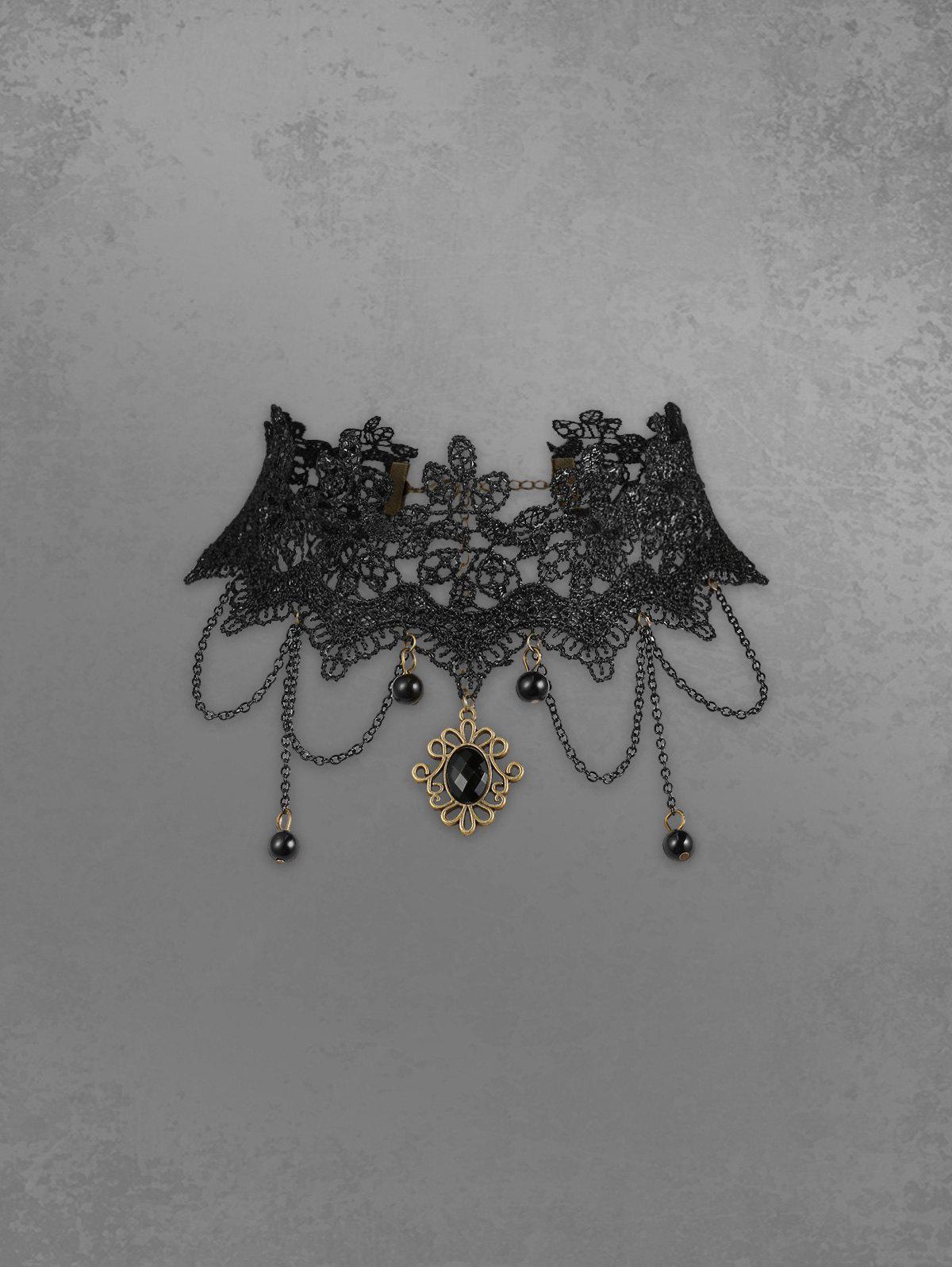 Gothic Vintage Chains Lace Pendant Choker Necklace