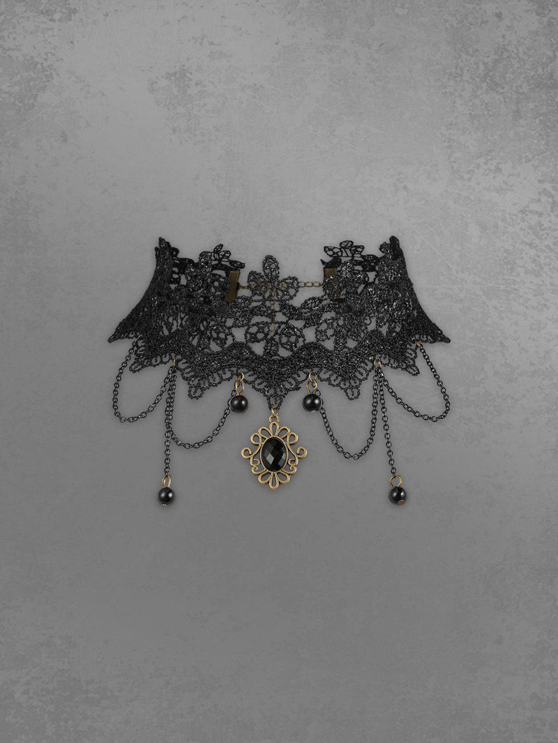 Gothic Vintage Chains Lace Pendant Choker Necklace