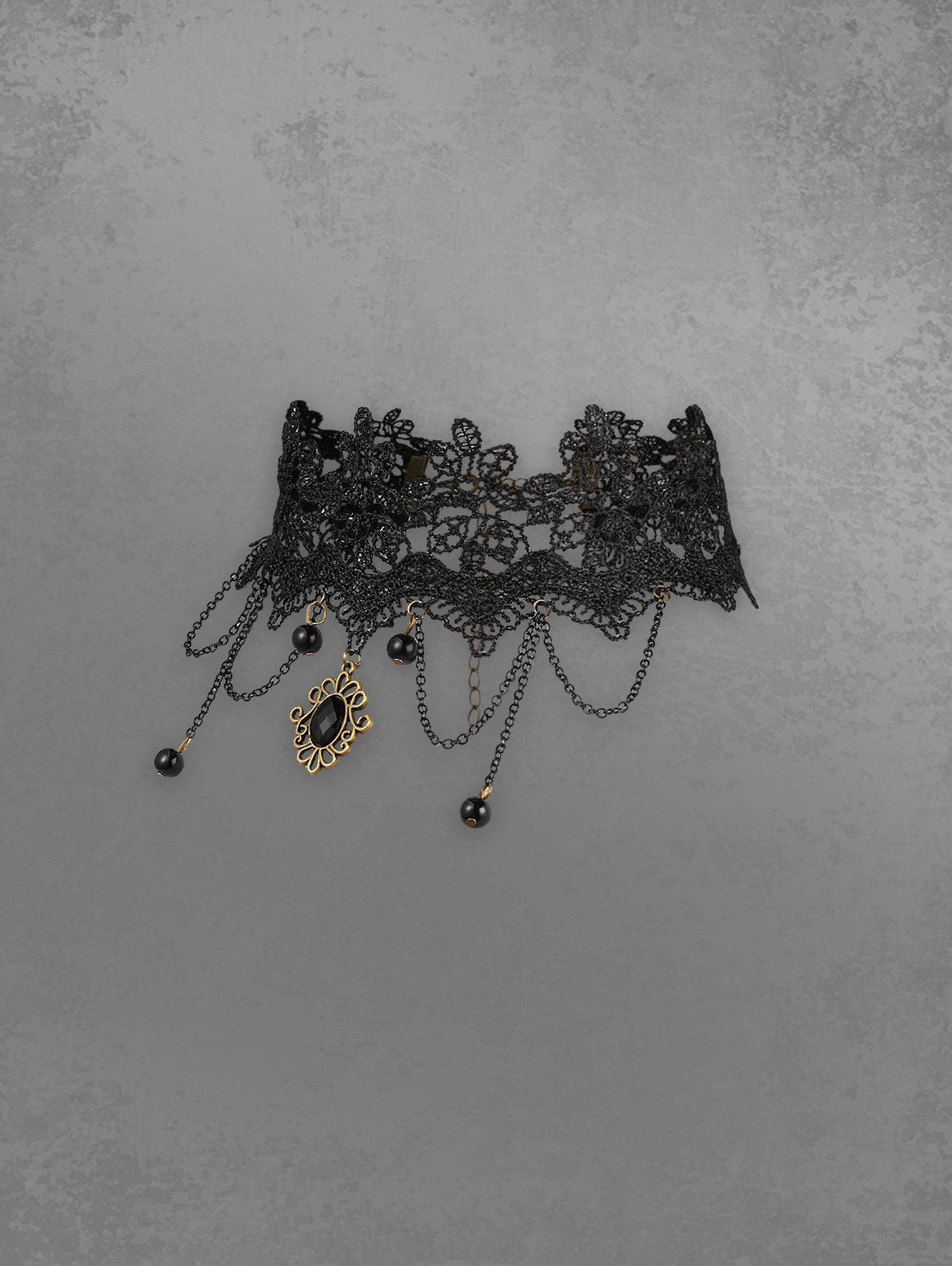 Gothic Vintage Chains Lace Pendant Choker Necklace
