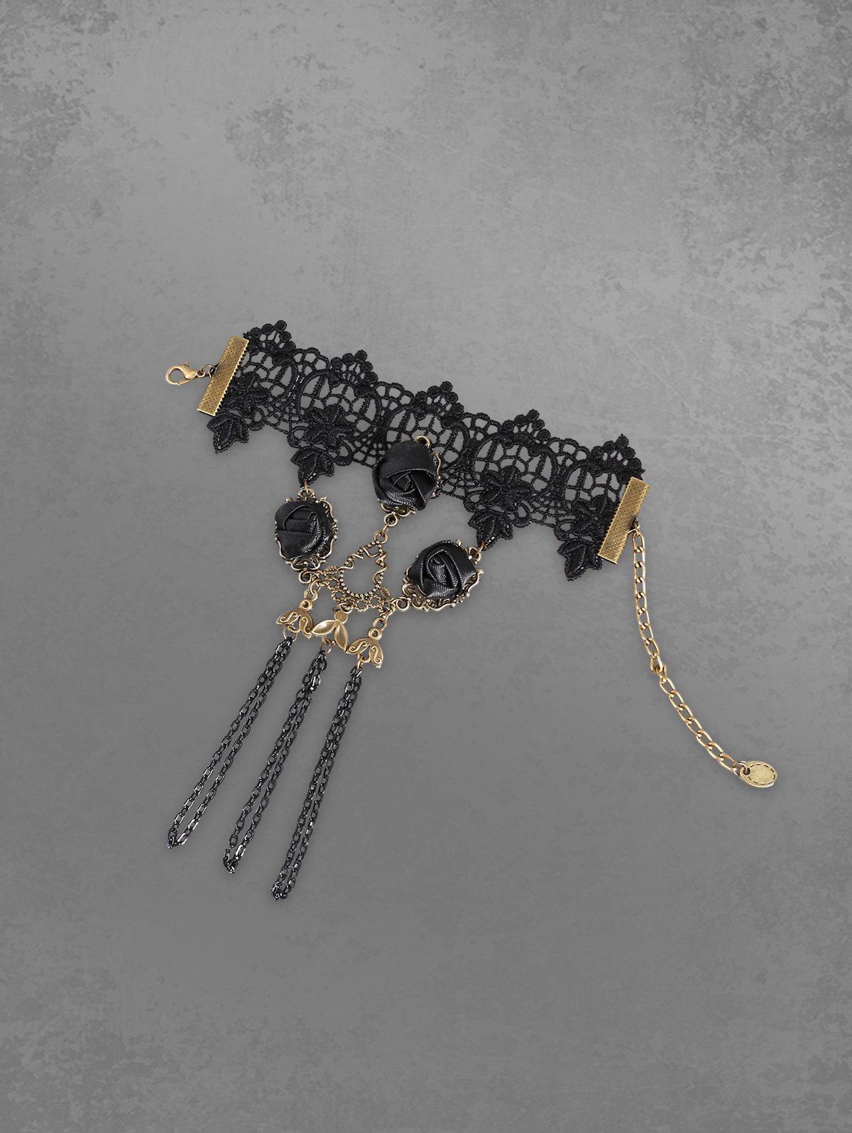 Gothic Vintage Lace Rose Chains Finger Ring Bracelet