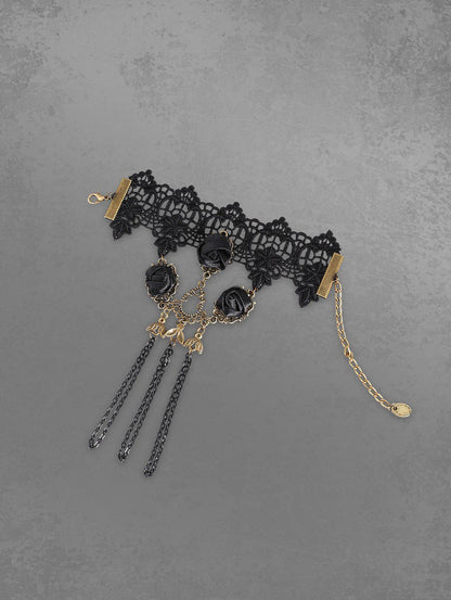 Gothic Vintage Lace Rose Chains Finger Ring Bracelet