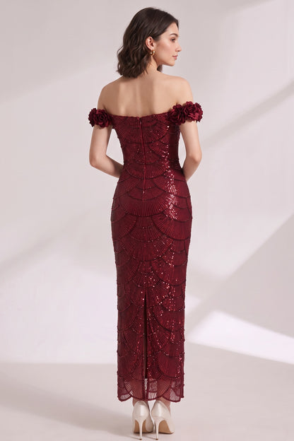 burgundy sequined mesh column gown burgundy sequined mesh gown - product view 5