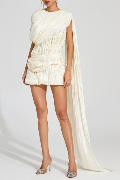 cornelia Apricot pleated Draped Mini Dress