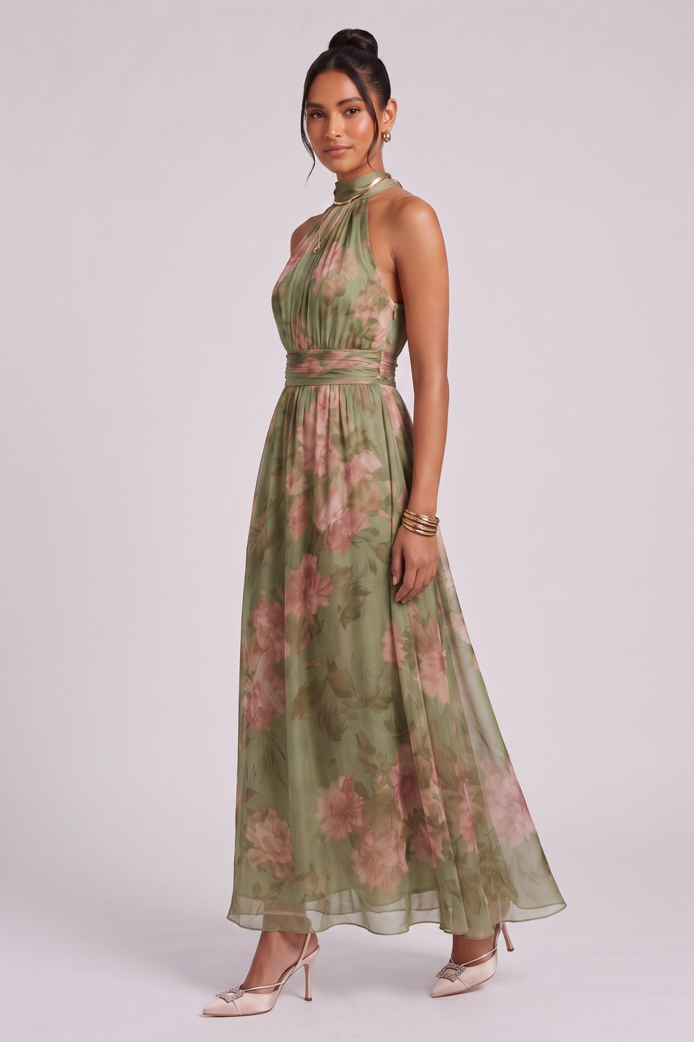 olive green chiffon a-line dress olive green, sage green chiffon dress - product view 2