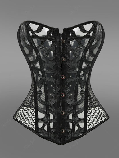 Gothic Button Fishnet Lace Up Corset