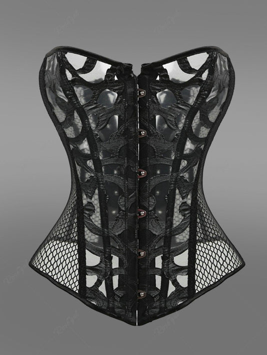 Gothic Button Fishnet Lace Up Corset