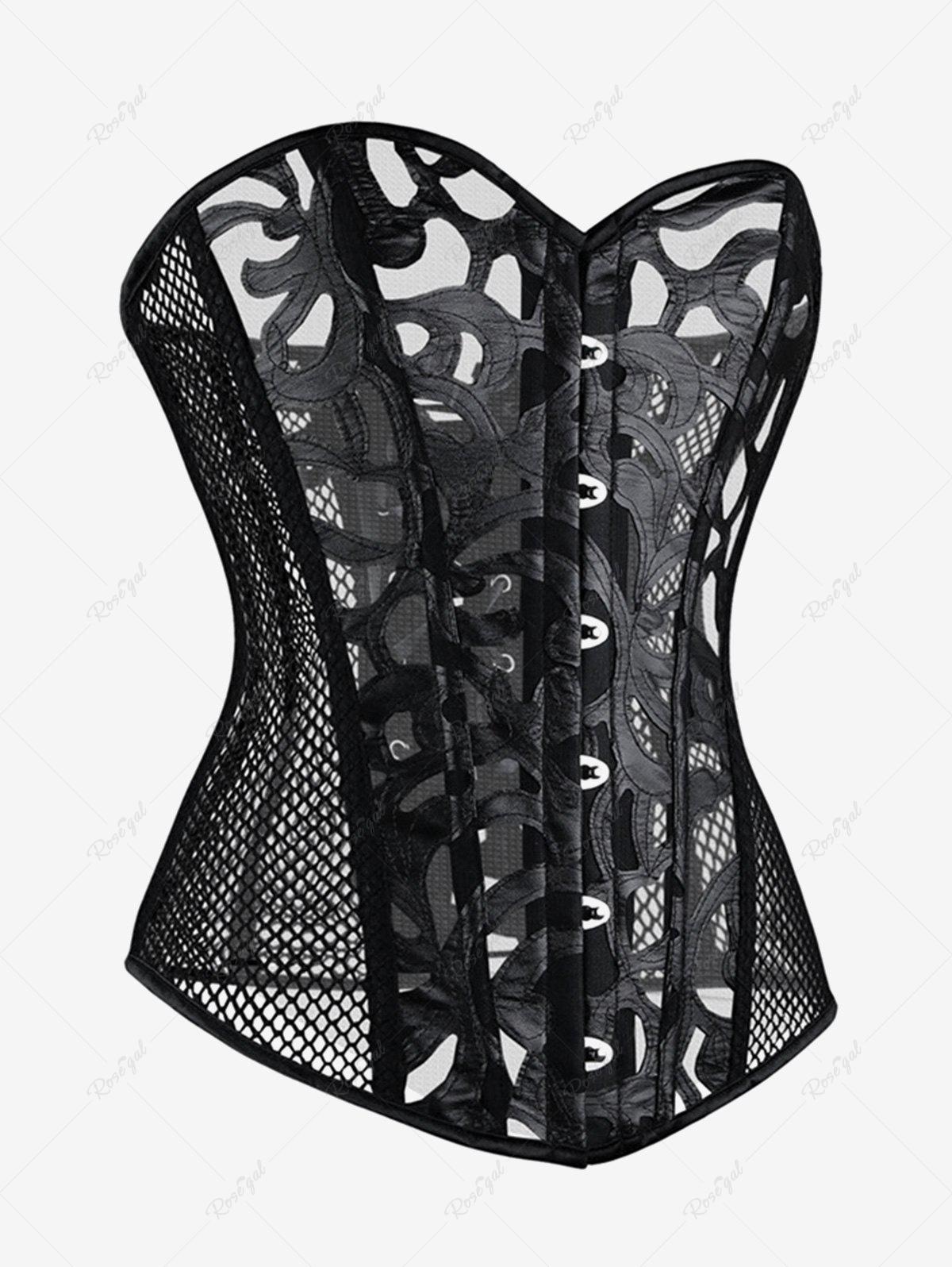 Gothic Button Fishnet Lace Up Corset