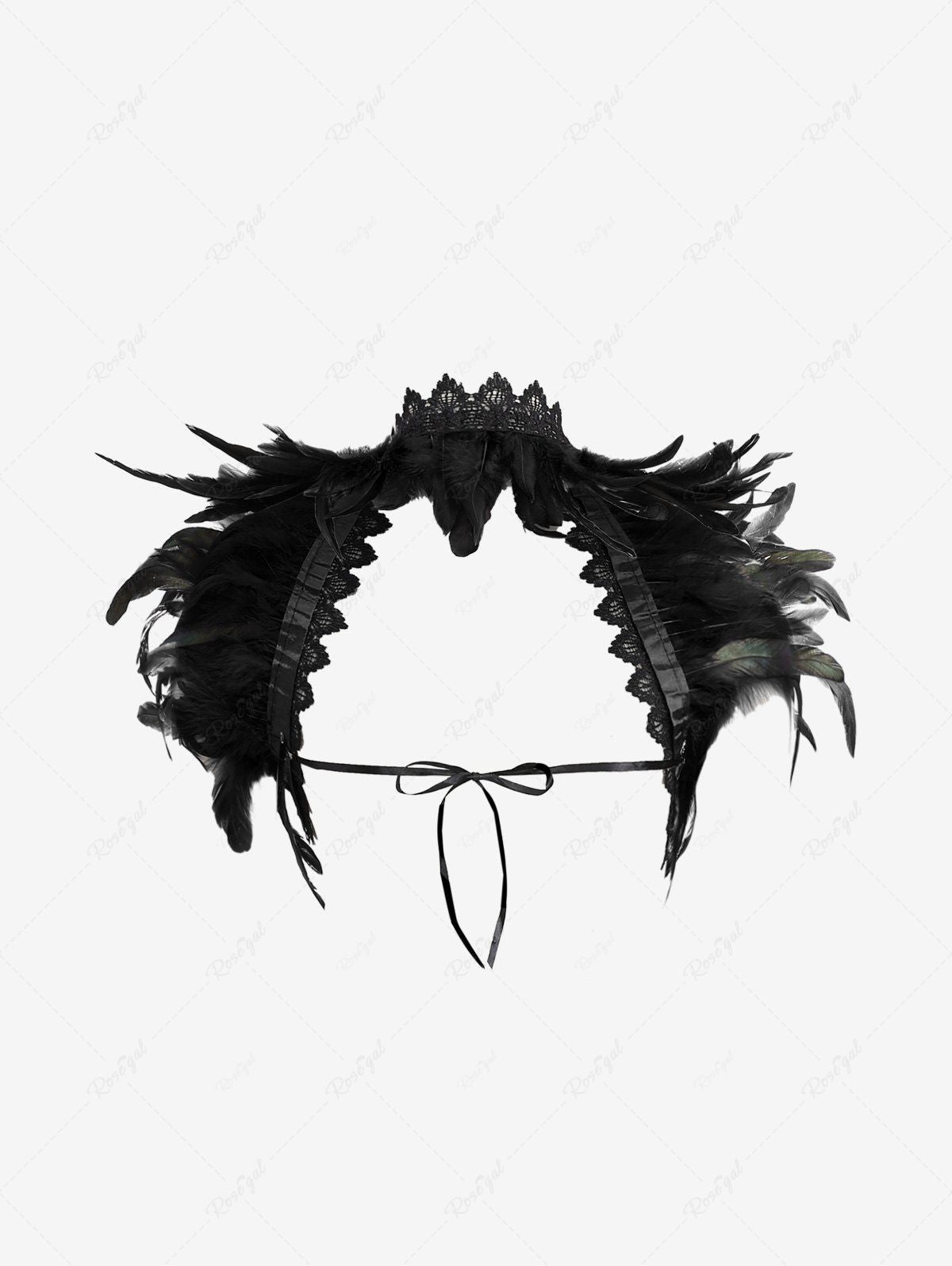 Gothic Feather Lace Crochet Lace-trim Tied Back Cape