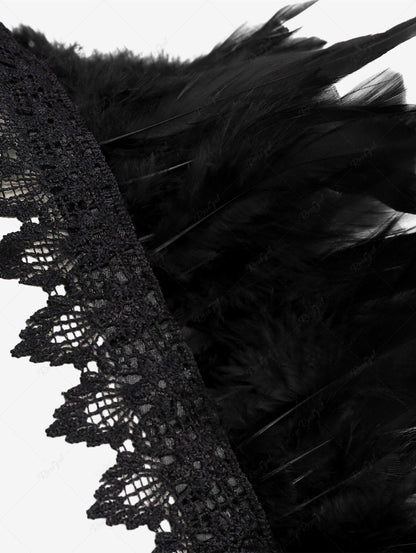 Gothic Feather Lace Crochet Lace-trim Tied Back Cape