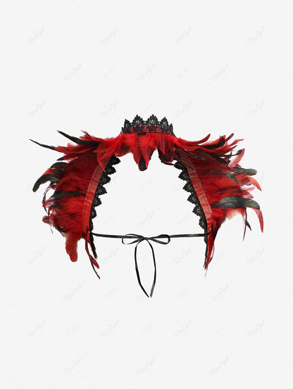 Gothic Feather Lace Crochet Lace-trim Tied Back Cape