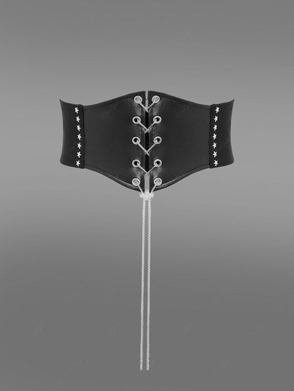 Gothic Chain Braided Lace Up PU Panel Star Rivet Corset Belt