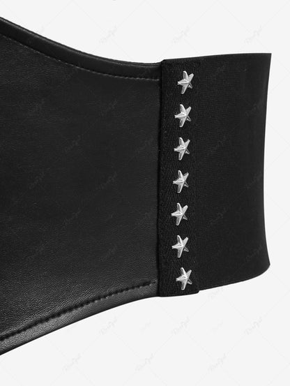 Gothic Chain Braided Lace Up PU Panel Star Rivet Corset Belt