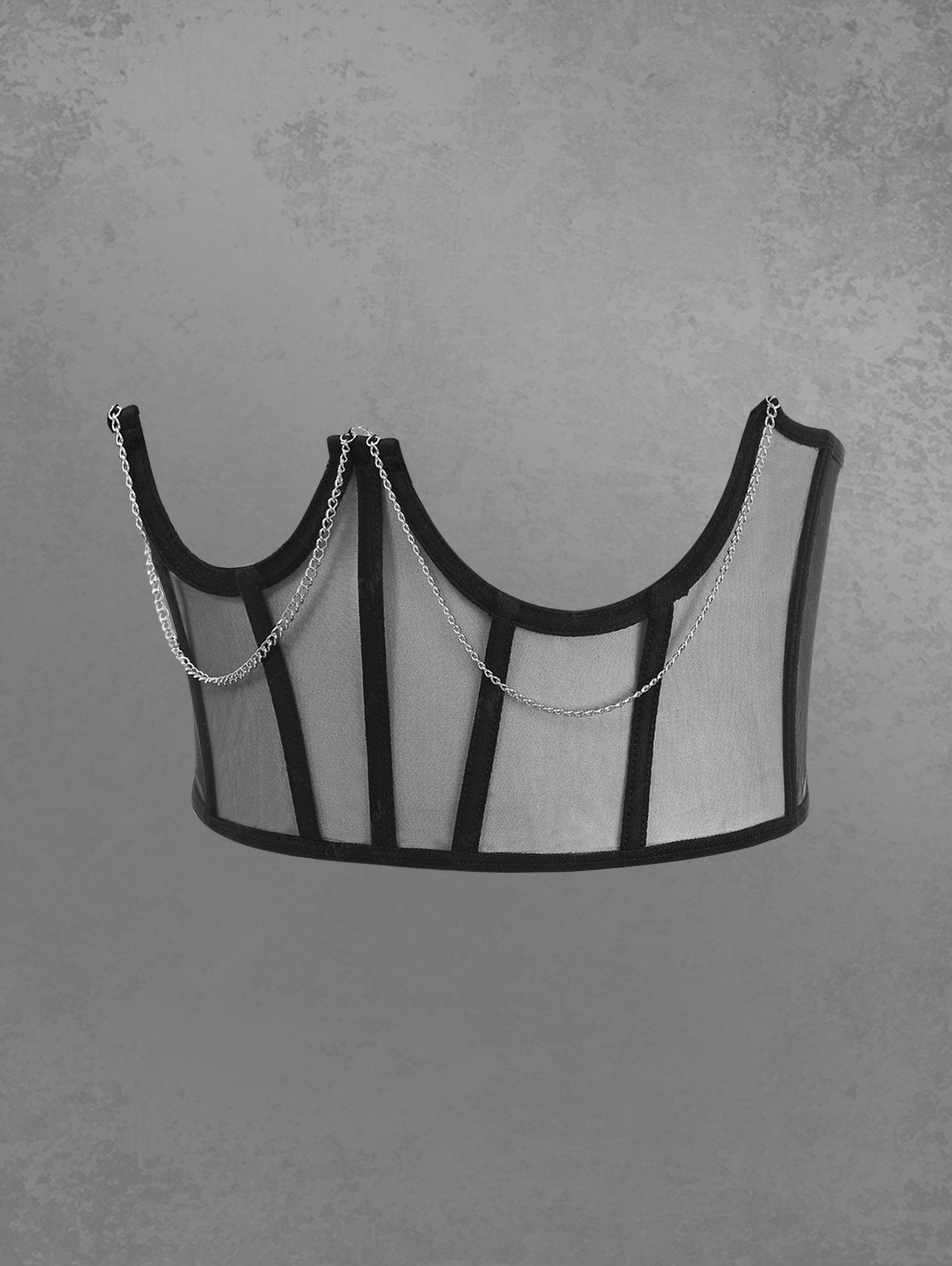 Gothic Fashion Chain Sheer Panel Lace Up Tied Underbust Corset Belt