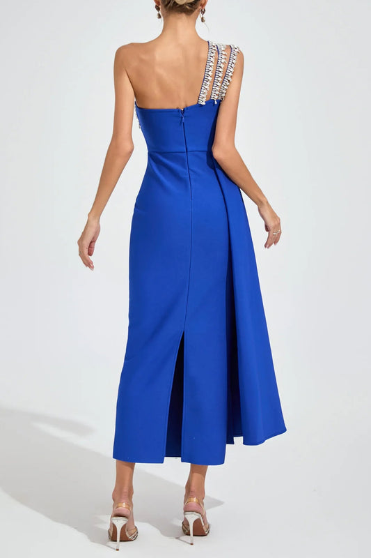 philipppa Diamond embellished Strapless maxi Dress in blue