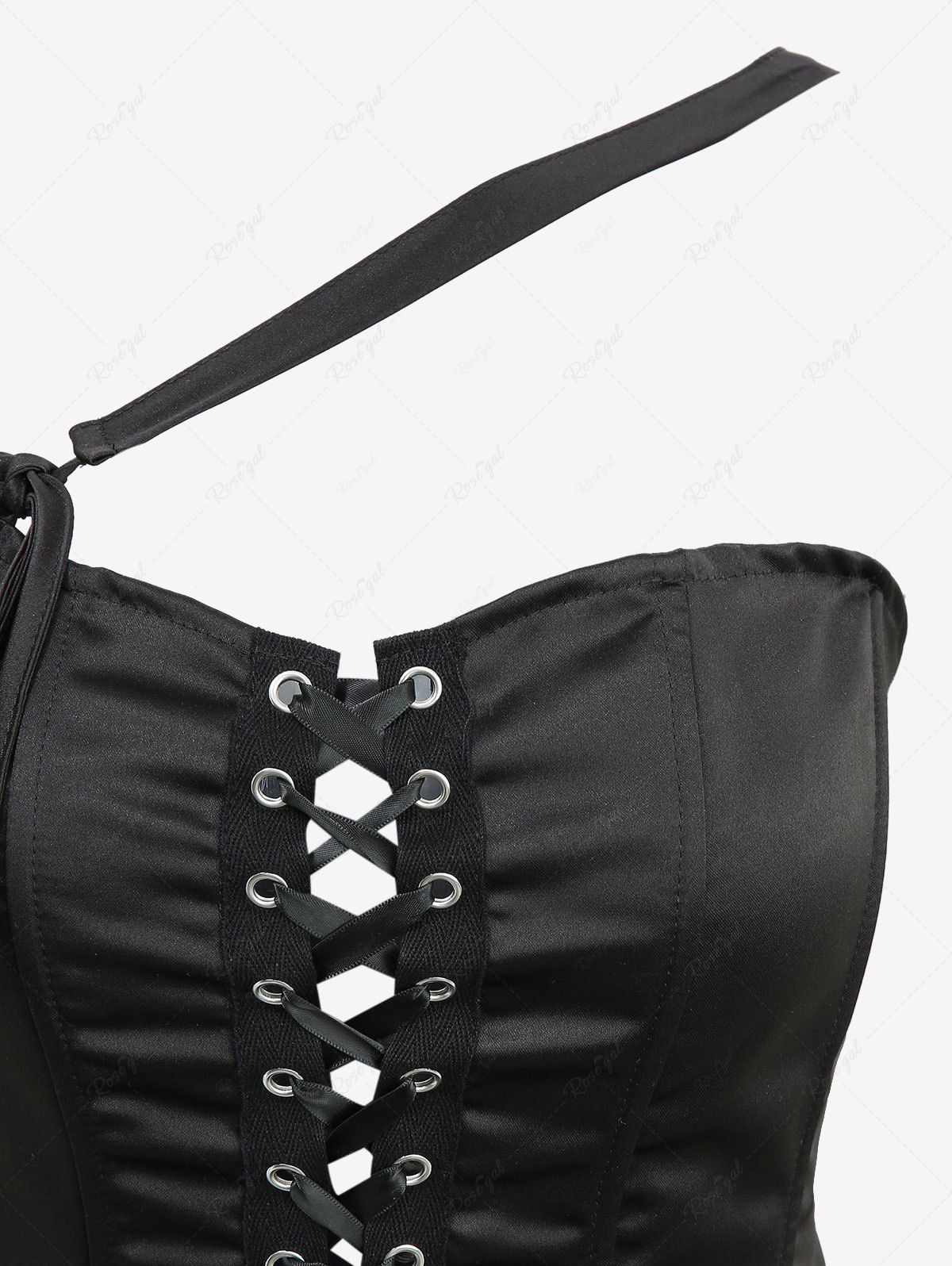 Gothic Lace Up Asymmetric Shoulder Strap Bandeau Tulip Mini Dress