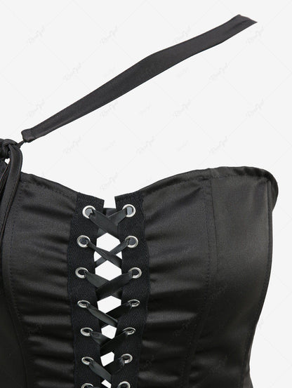 Gothic Lace Up Asymmetric Shoulder Strap Bandeau Tulip Mini Dress