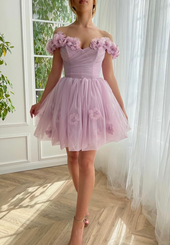 LACE FLORAL-EMBELLISHED MINI DRESS IN LILAC