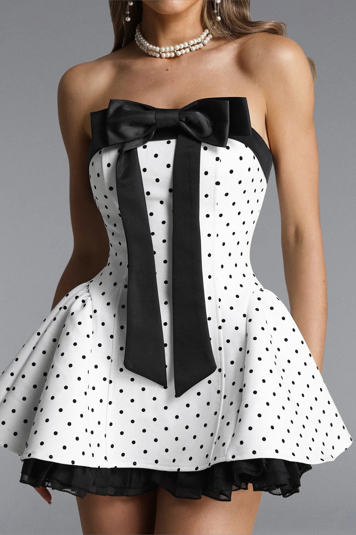 octavia white Bow Polka Dot Woven Strapless Mini Dress