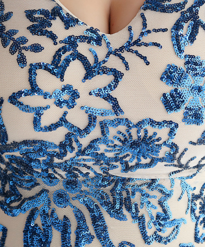 Royal Blue Sequin Embroidered Floor-Length Gown