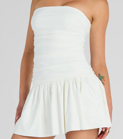 Strapless Mini Skater Dress in white