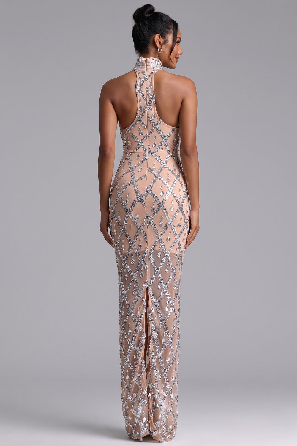 Silver Crystal Halter Neck Floor-Length Gown Premium Fabric - product view 3