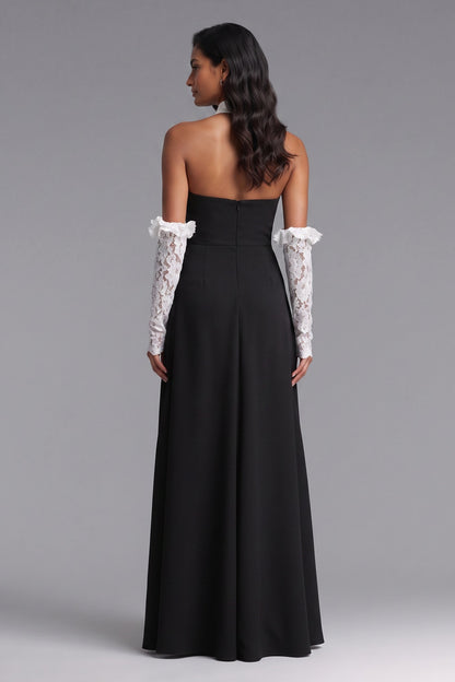 black matte black crepe a-line evening gown black matte black crepe evening gown - product view 5