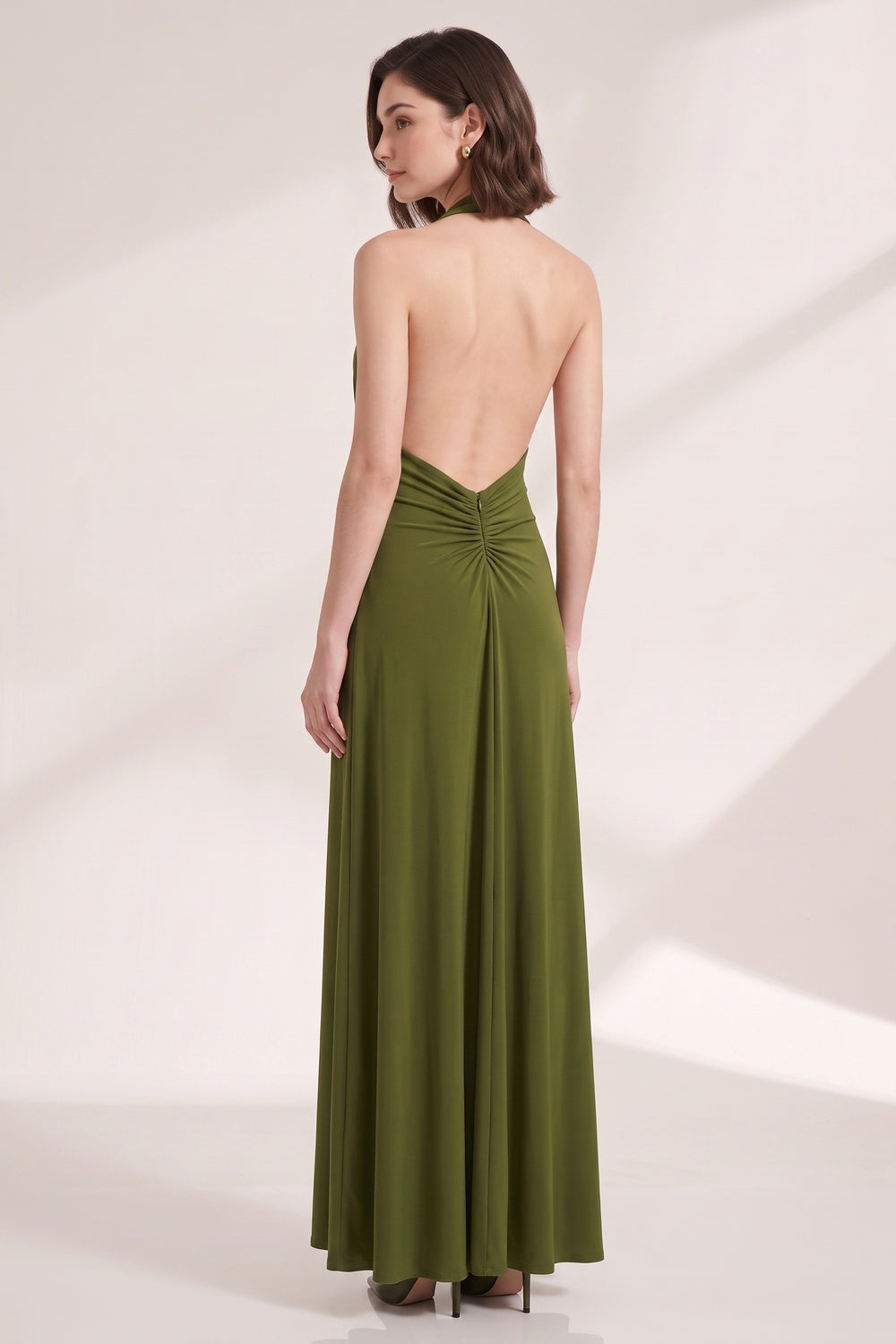 Olive Green Fluid Jersey Column Dress olive green fluid jersey dress - product view 5