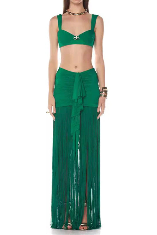 Tyonska Fringe Ruched Two Piece Set