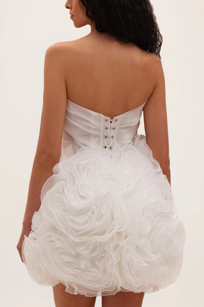 georgia Appliquéd organza white mini dress