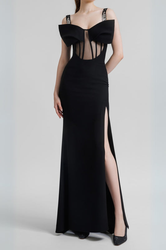Sleeveless Corset maxi Dress in black