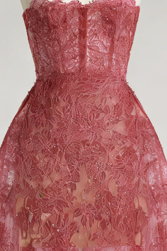 RED BEADED LACE DRESS