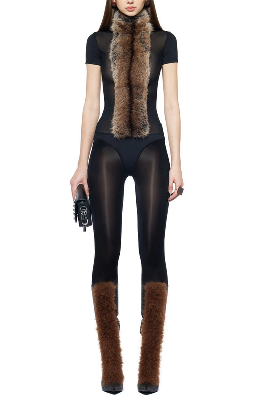 elma furry embellished Turtleneck Bodysuit in black