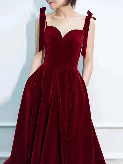 A-Line Velvet Burgundy Dress