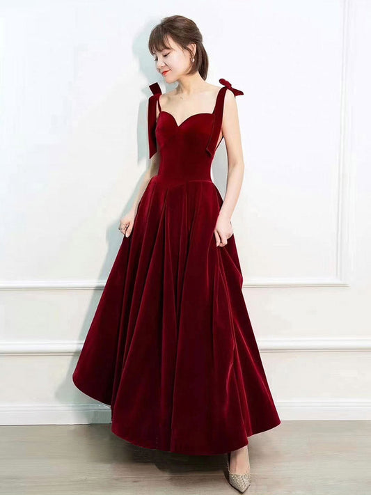 A-Line Velvet Burgundy Dress
