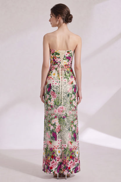 Cream Embroidered Lace Column Gown cream, green embroidered lace gown - product view 2