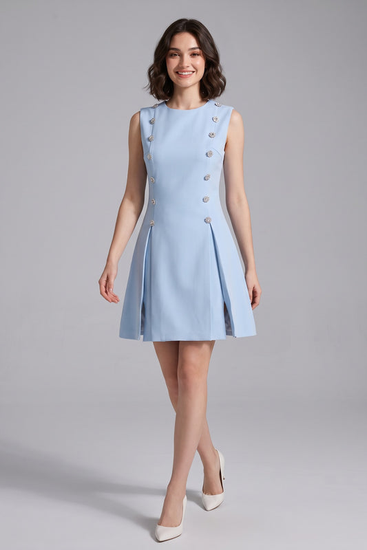 light blue structured crepe A-line shift dress light blue structured crepe dress - product view 1
