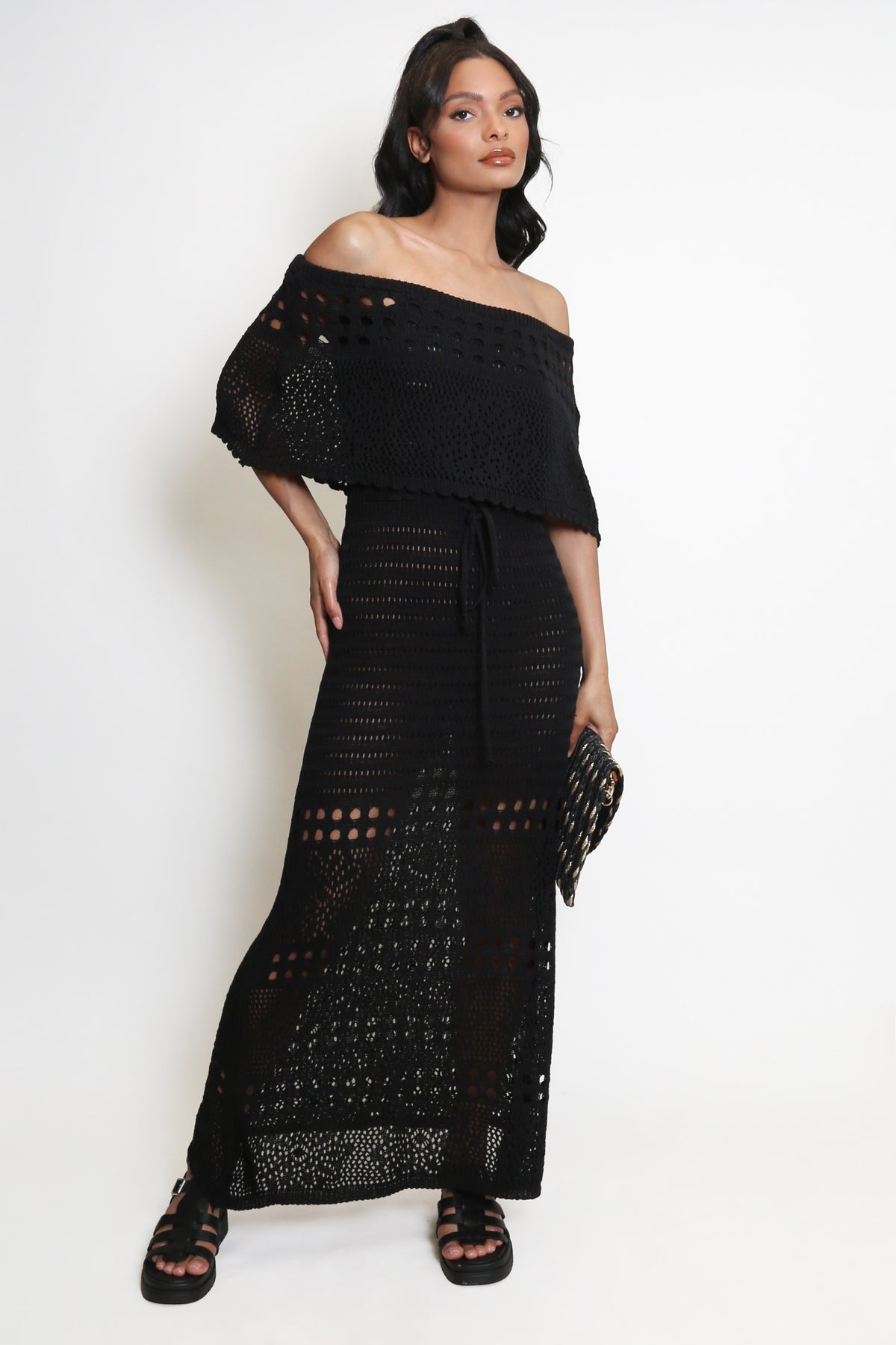 Crochet Overlay Bandeau Maxi Dress